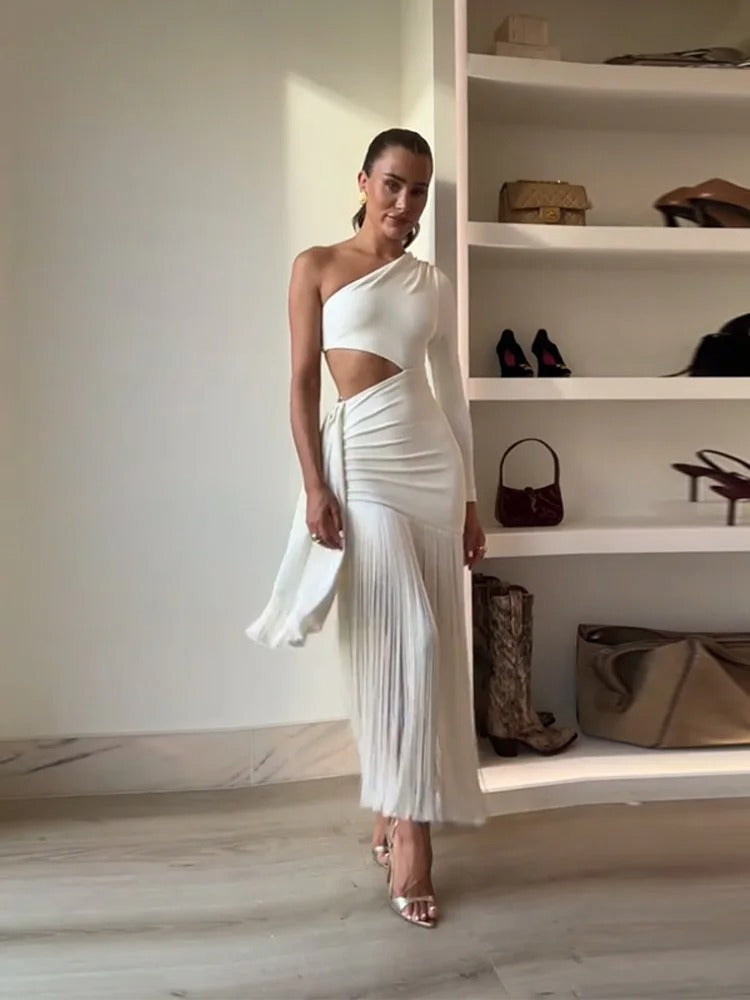 Vestido Ombro Só com Franjas Élan
