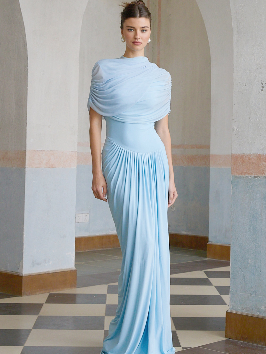 Vestido Longo Drapeado Assimétrico Catherine
