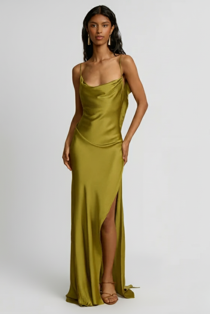 Vestido Longo Verde Acetinado Yana