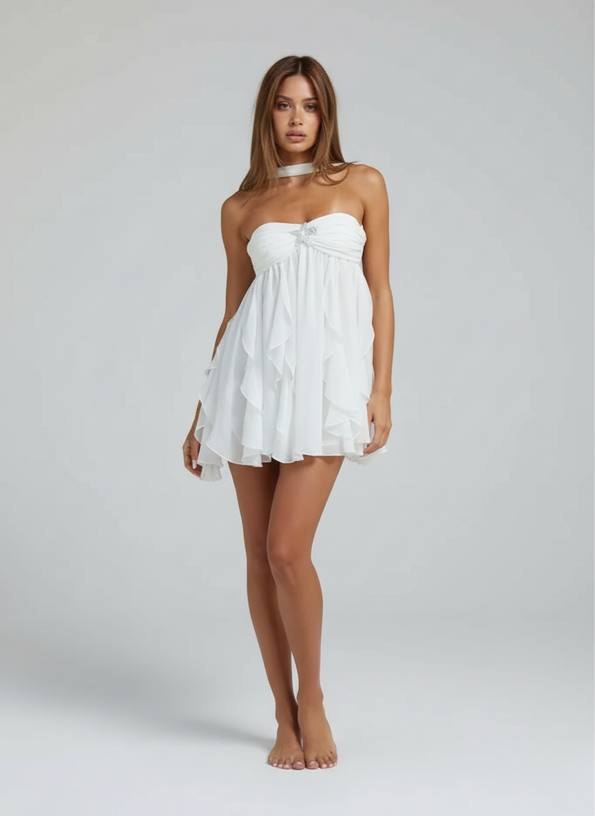 Vestido Curto Tendência Babados Ariel