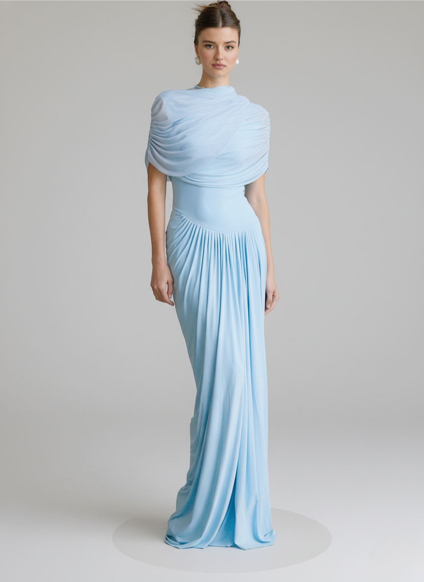 Vestido Longo Drapeado Assimétrico Catherine