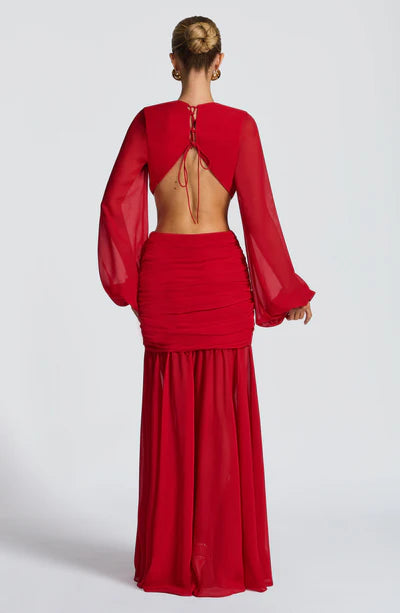 Vestido Longo Manga Comprida em Tule Kyra