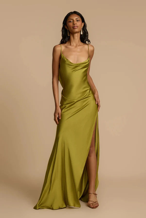 Vestido Longo Verde Acetinado Yana