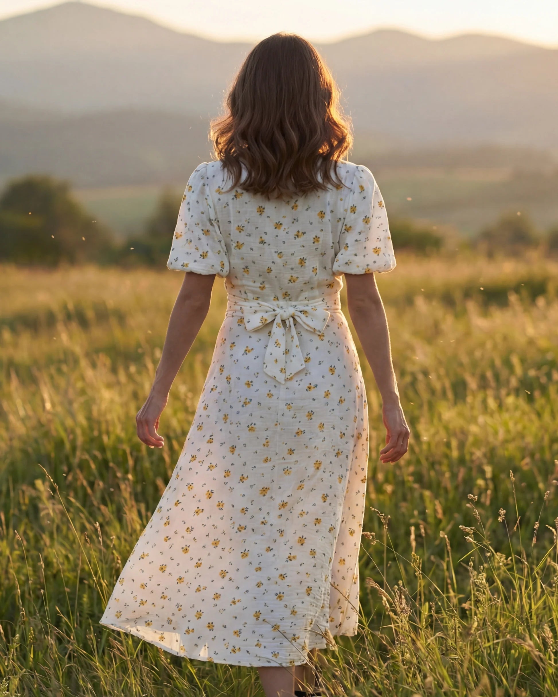 Vestido Midi Floral 100% Algodão Celine