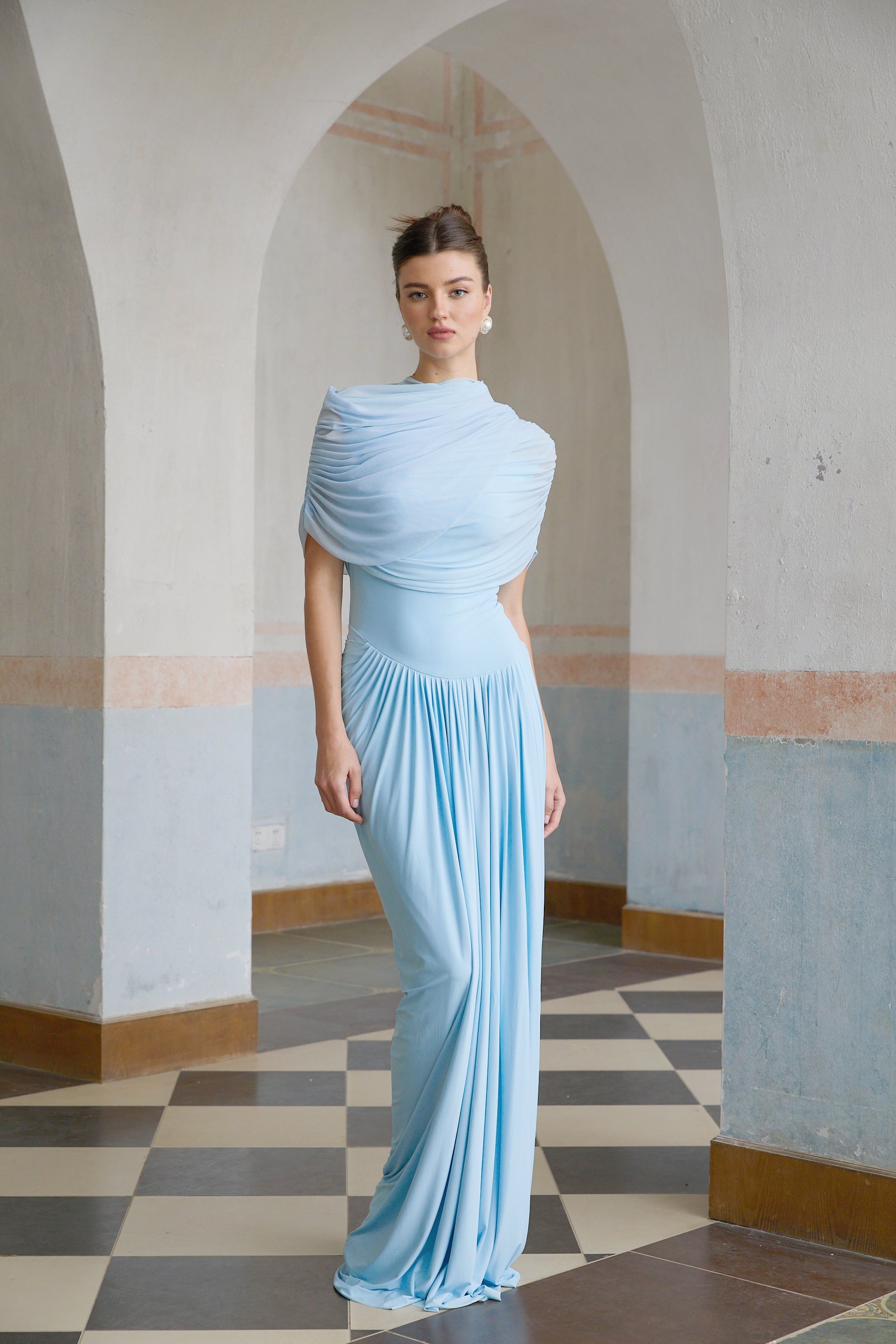 Vestido Longo Drapeado Assimétrico Catherine
