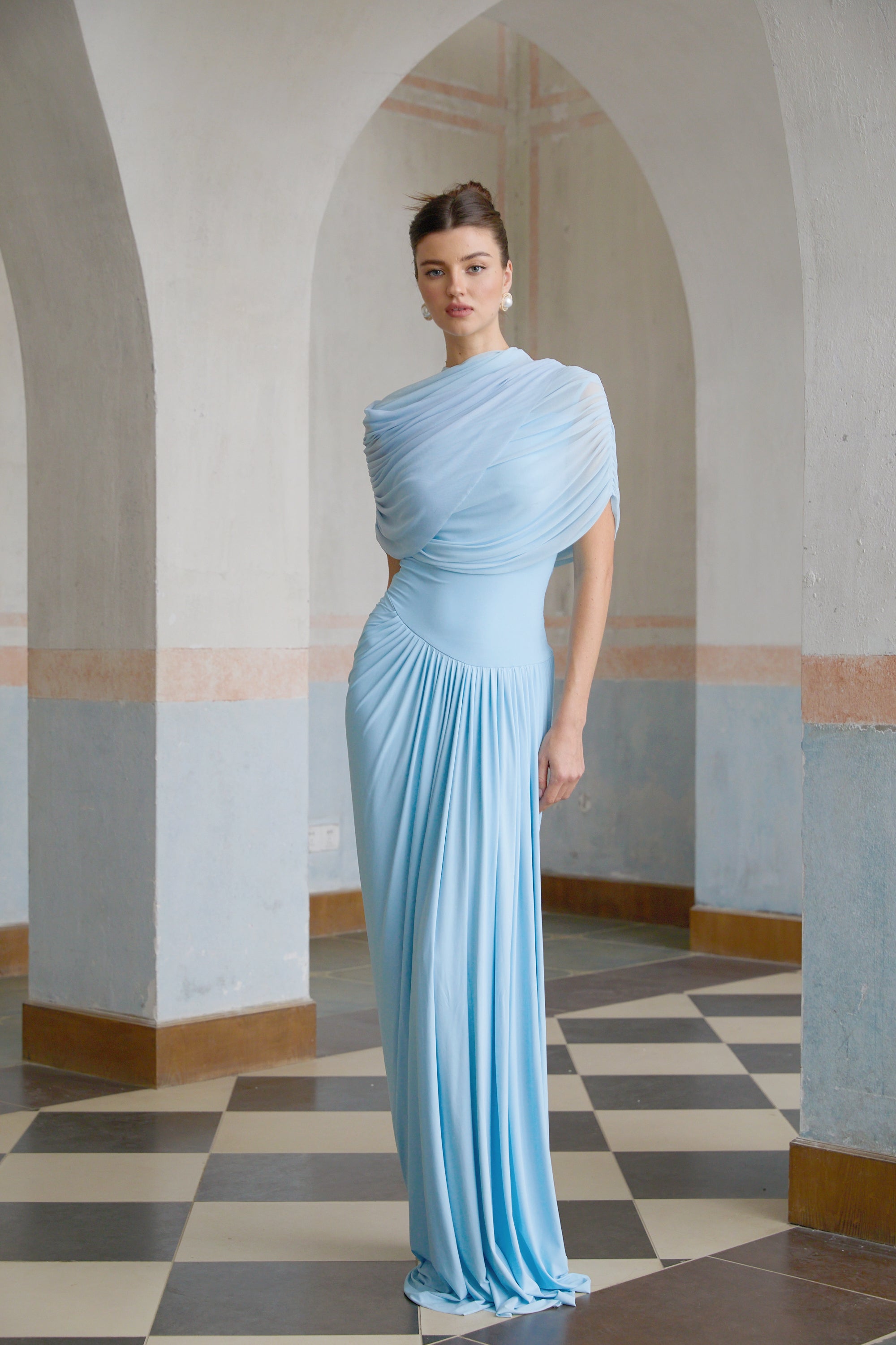 Vestido Longo Drapeado Assimétrico Catherine