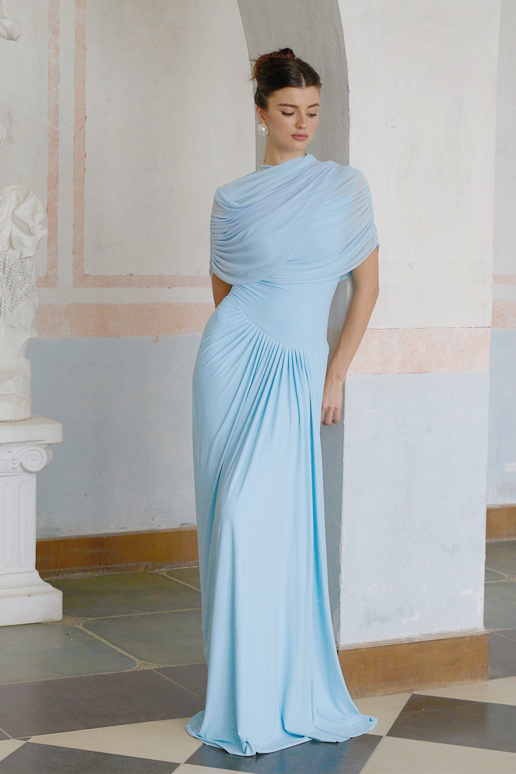 Vestido Longo Drapeado Assimétrico Catherine