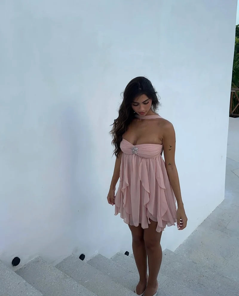 Vestido Curto Tendência Babados Ariel