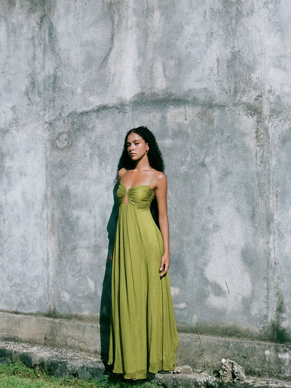 Vestido Longo Luxuoso Oliva