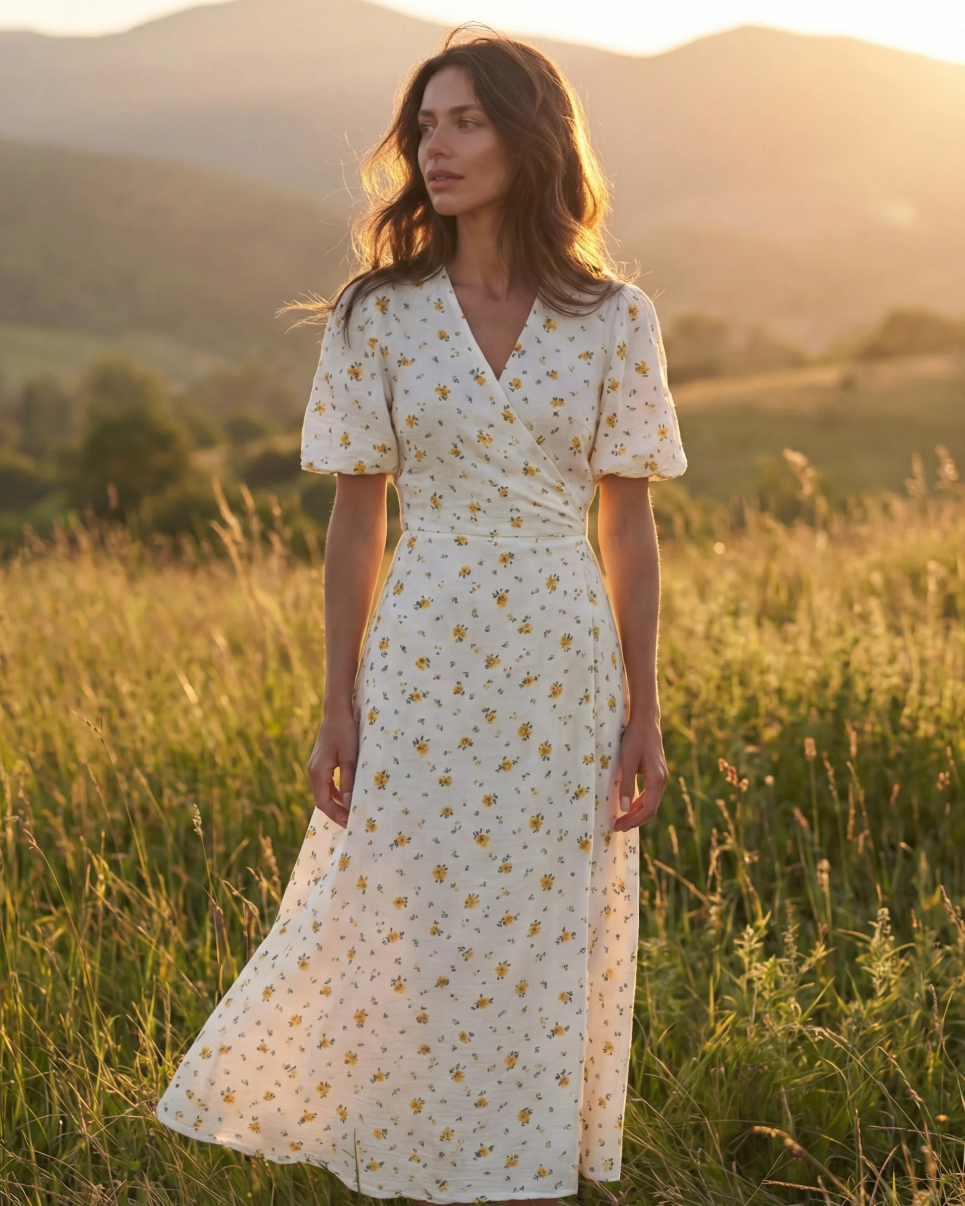 Vestido Midi Floral 100% Algodão Celine