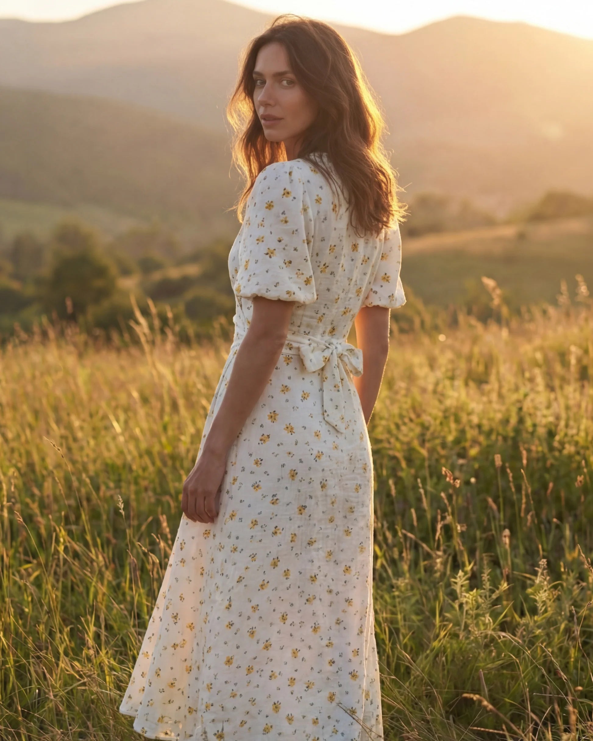 Vestido Midi Floral 100% Algodão Celine