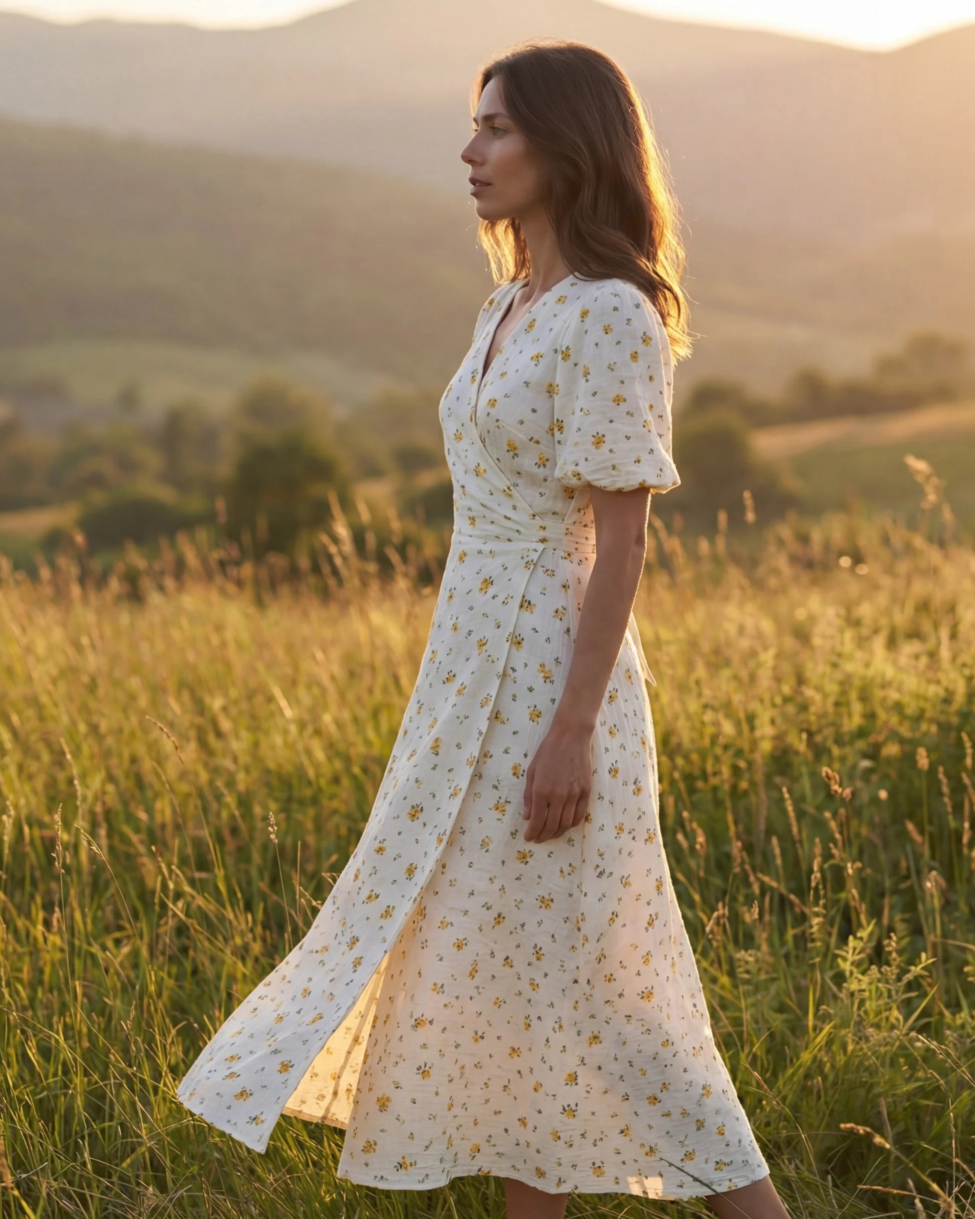 Vestido Midi Floral 100% Algodão Celine