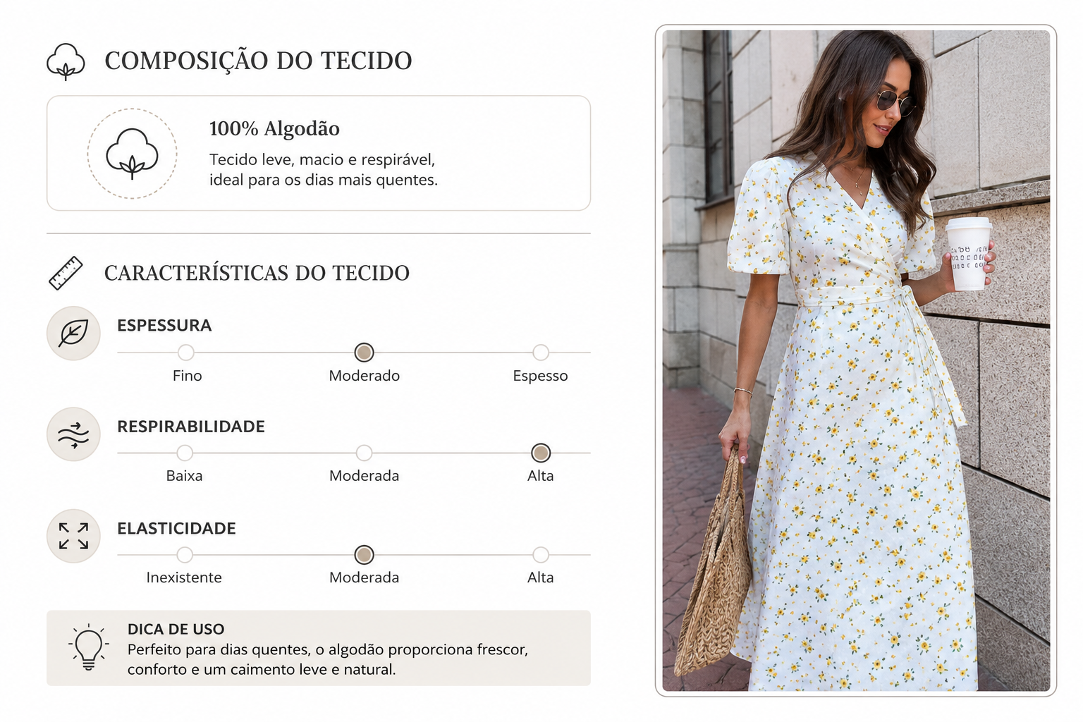 Vestido Midi Floral 100% Algodão Celine