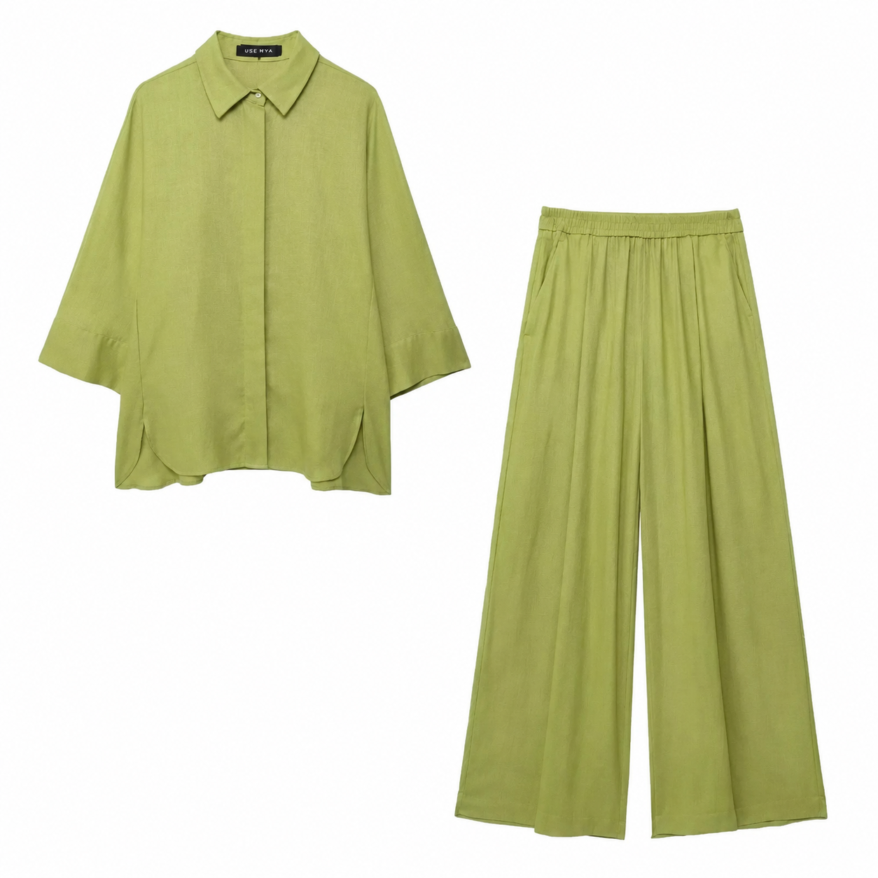Conjunto Alfaiataria Camisa Manga Alongada e Calça Wide Leg Soft Valen