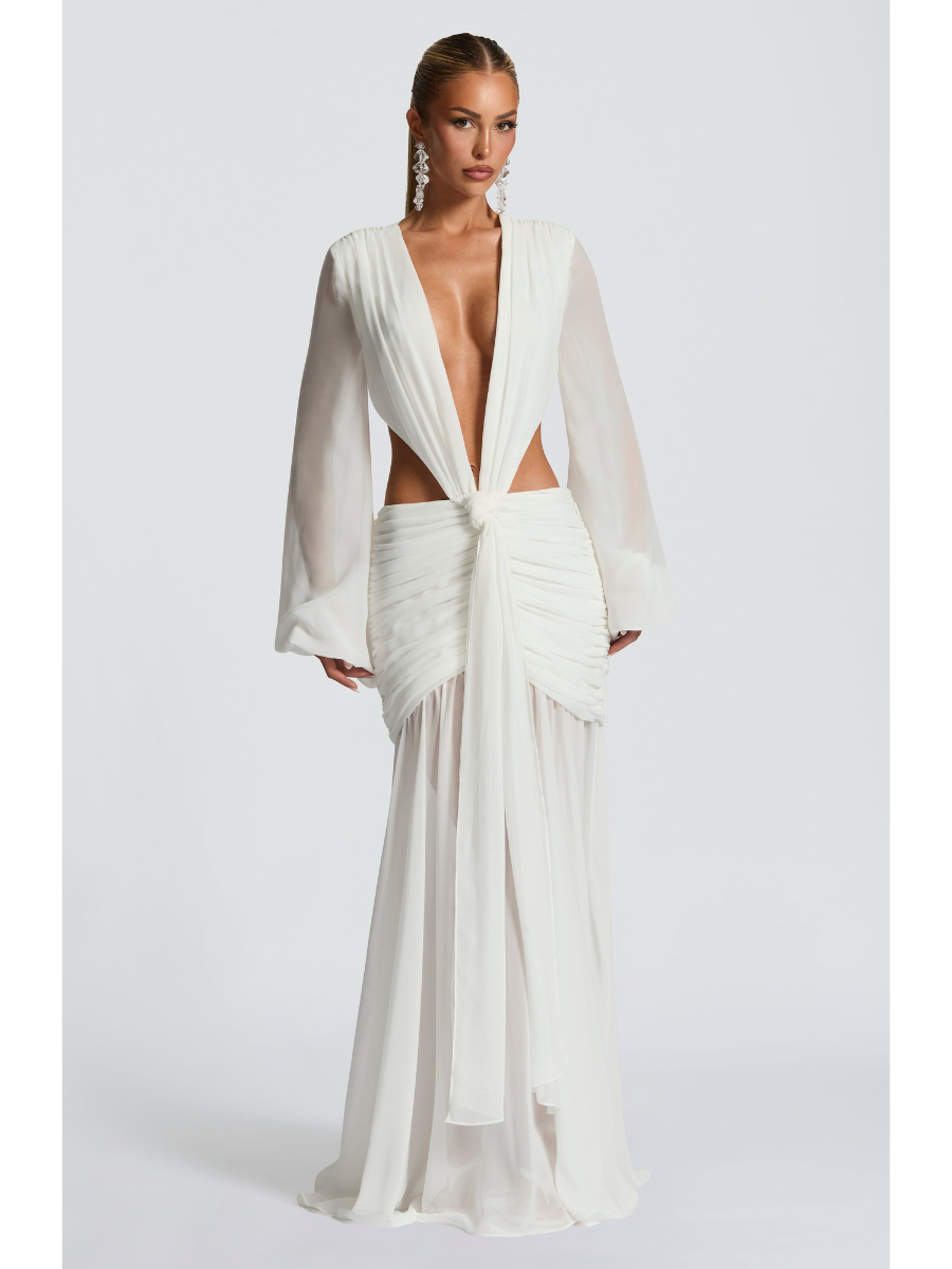Vestido Longo Manga Comprida em Tule Kyra