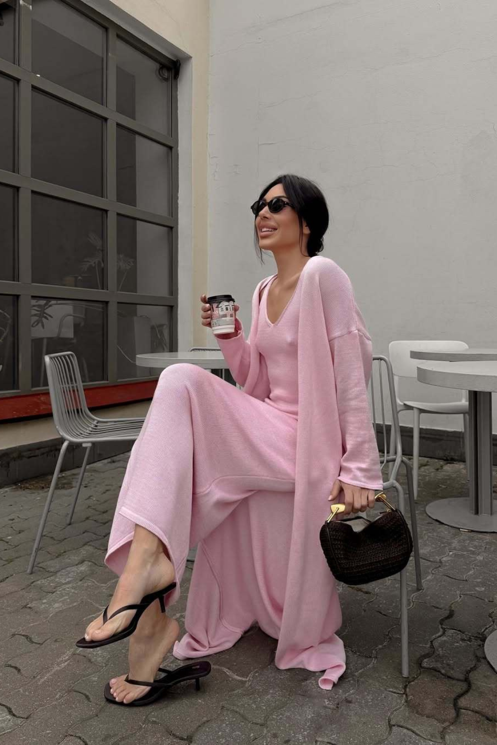 Vestido Tricot Longo com Cardigan Decote V Charlotte