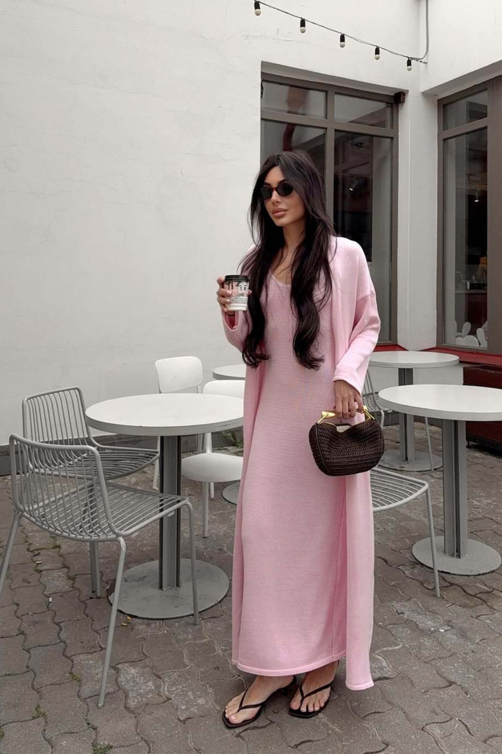 Vestido Tricot Longo com Cardigan Decote V Charlotte