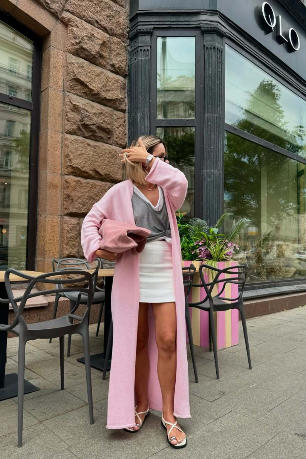 Vestido Tricot Longo com Cardigan Decote V Charlotte
