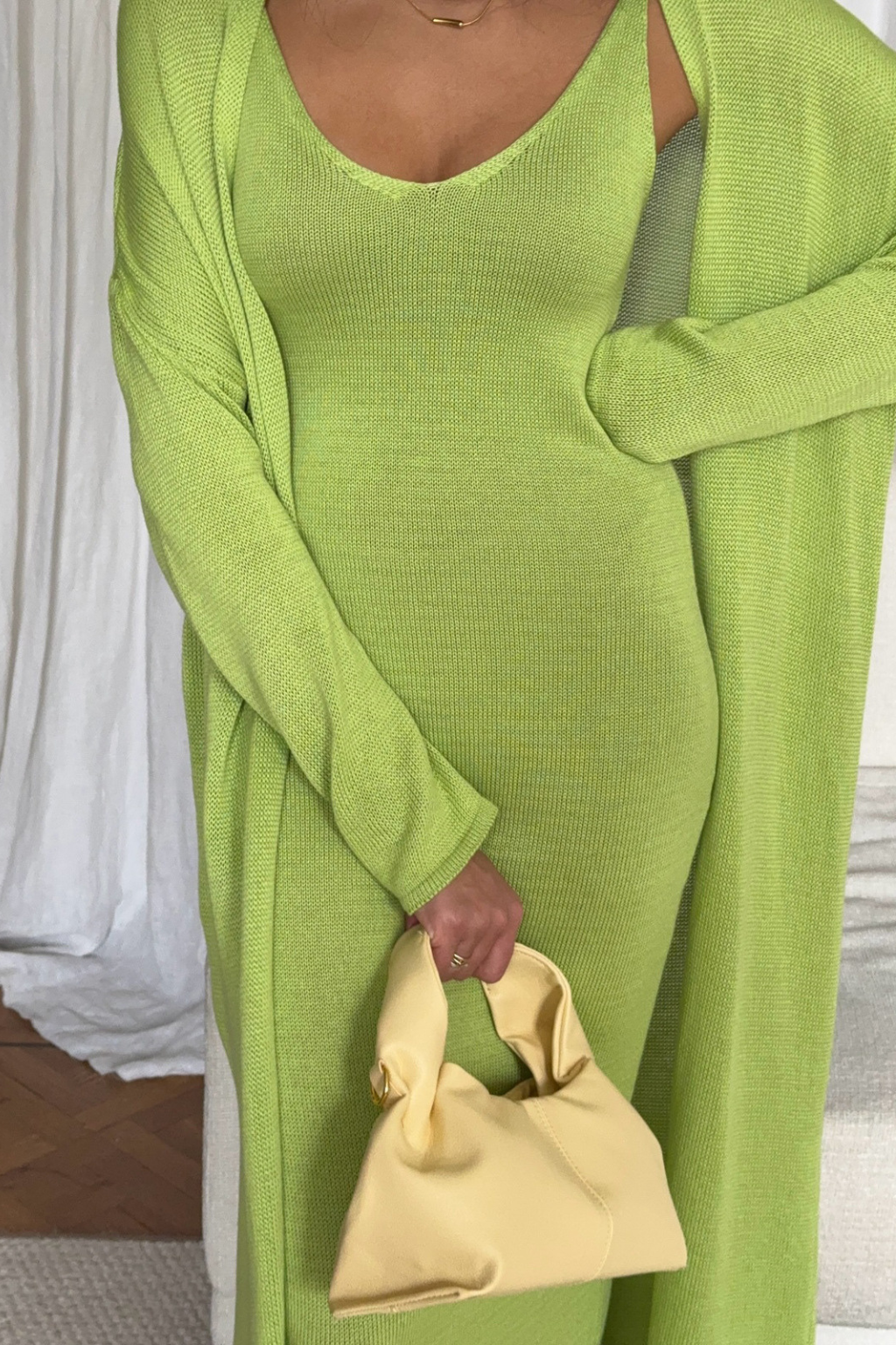 Vestido Tricot Longo com Cardigan Decote V Charlotte