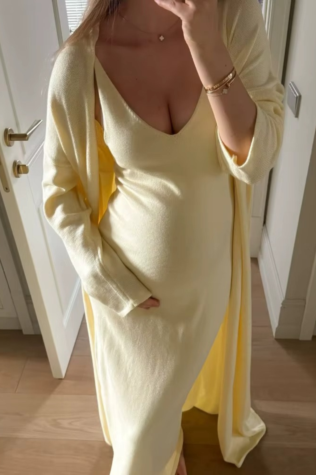 Vestido Tricot Longo com Cardigan Decote V Charlotte
