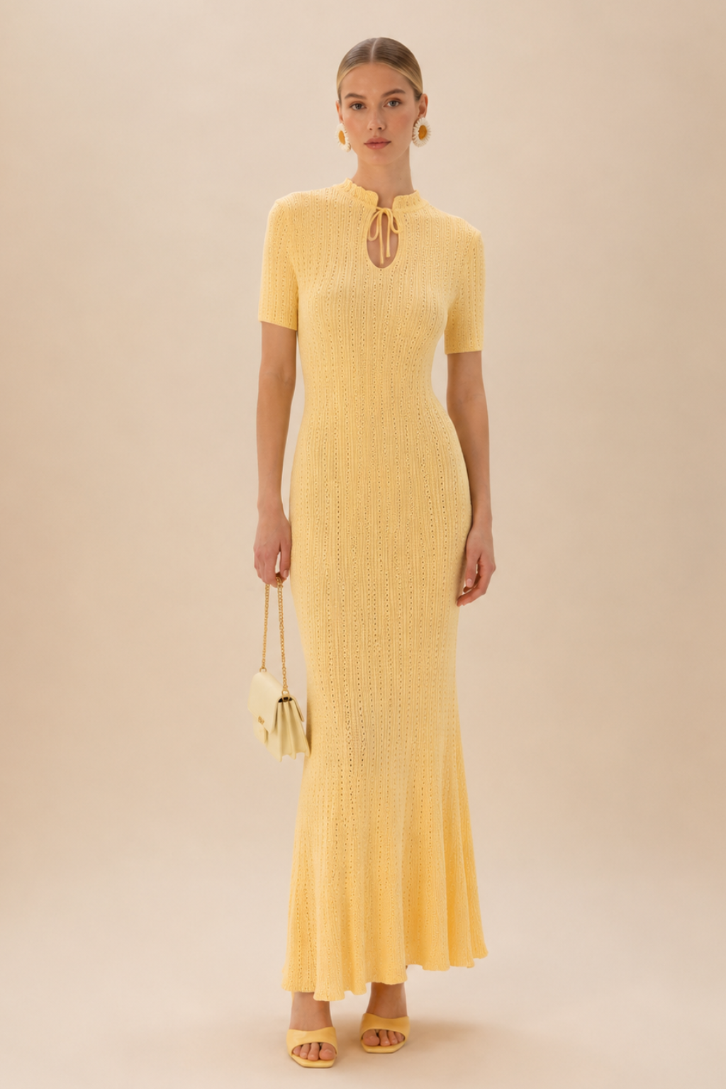 Vestido Tricot Longo Manga Curta Olivia