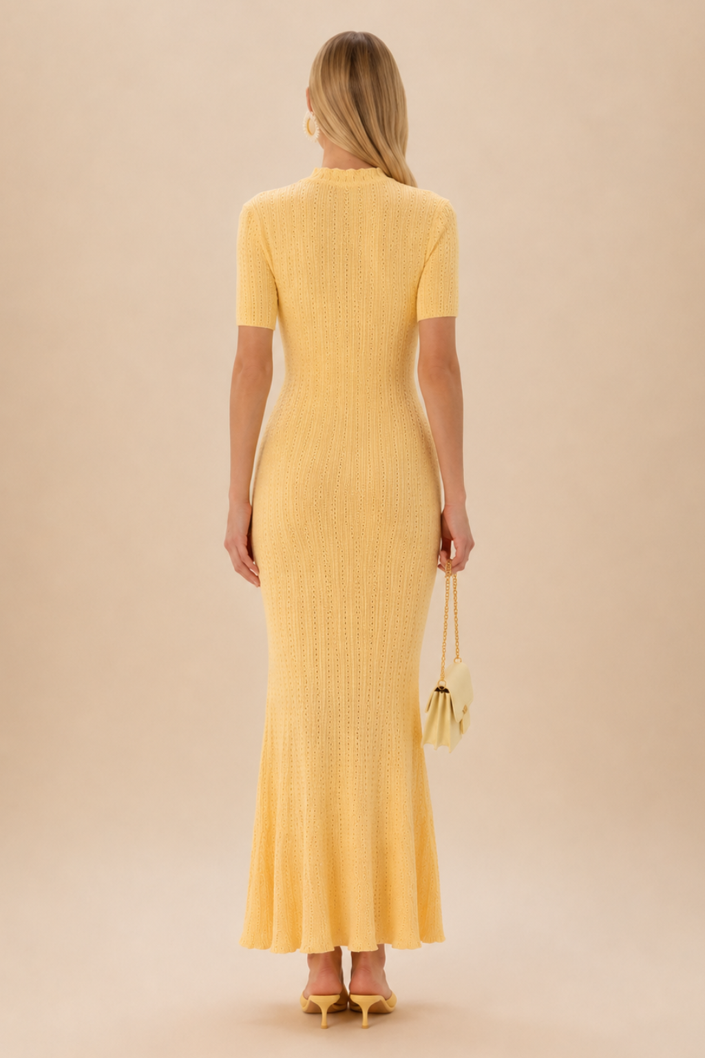 Vestido Tricot Longo Manga Curta Olivia