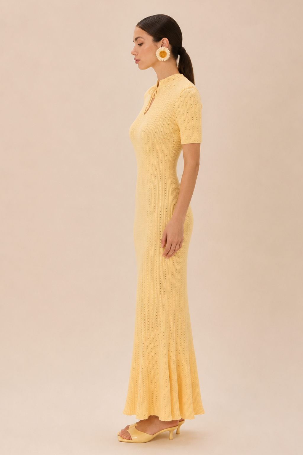 Vestido Tricot Longo Manga Curta Olivia