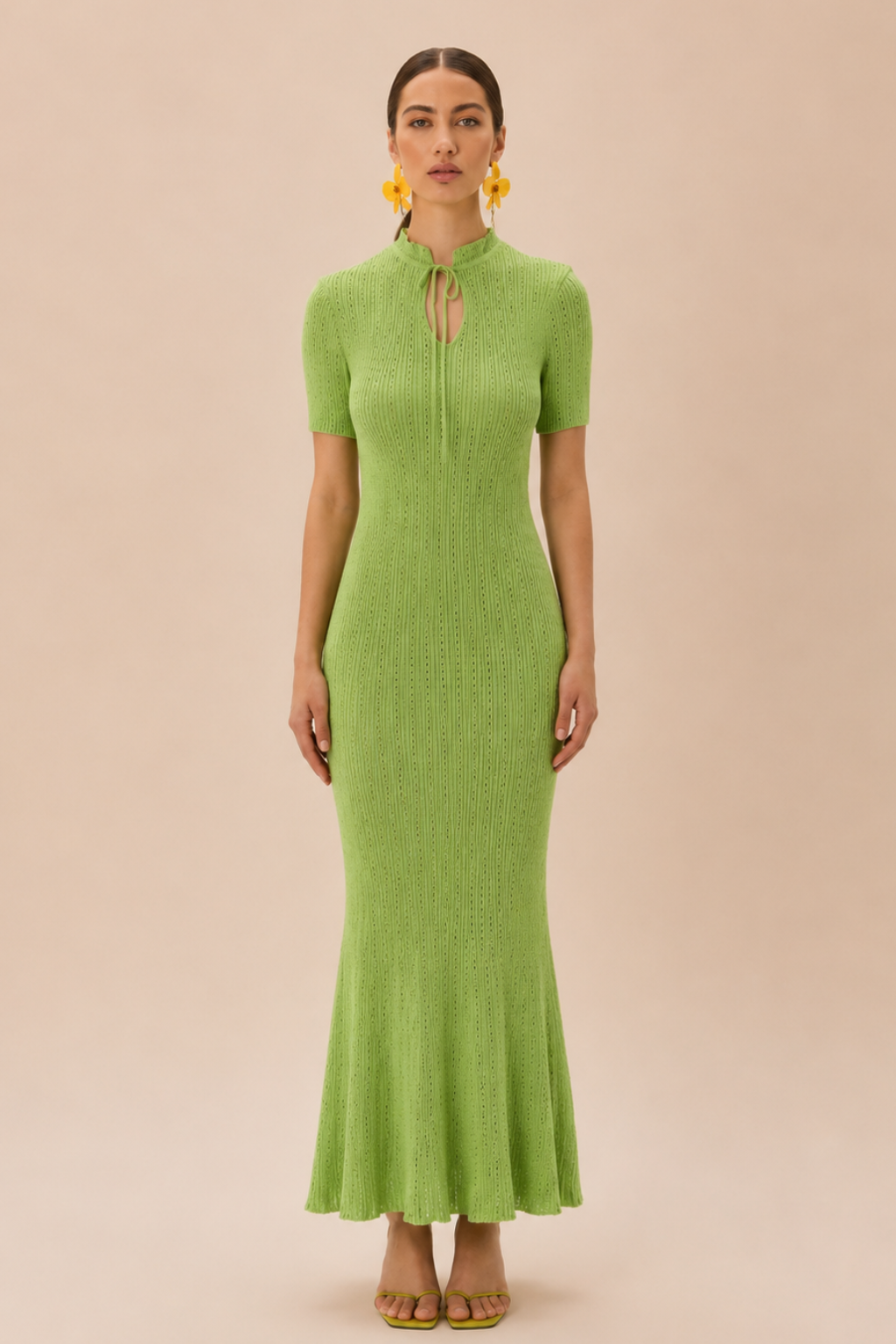 Vestido Tricot Longo Manga Curta Olivia