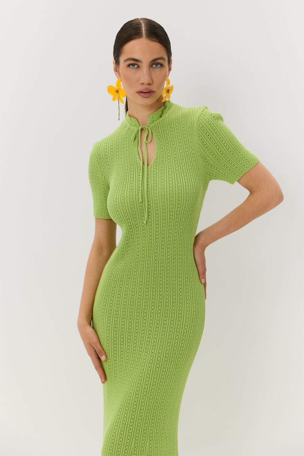 Vestido Tricot Longo Manga Curta Olivia