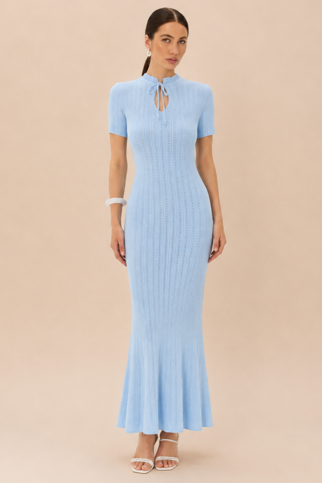 Vestido Tricot Longo Manga Curta Olivia