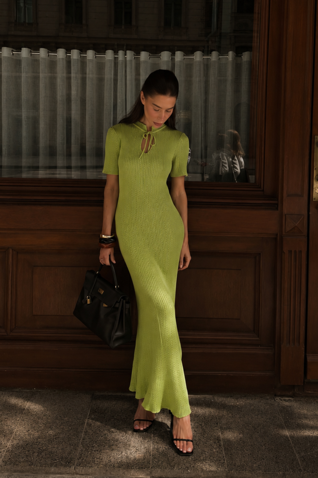 Vestido Tricot Longo Manga Curta Olivia
