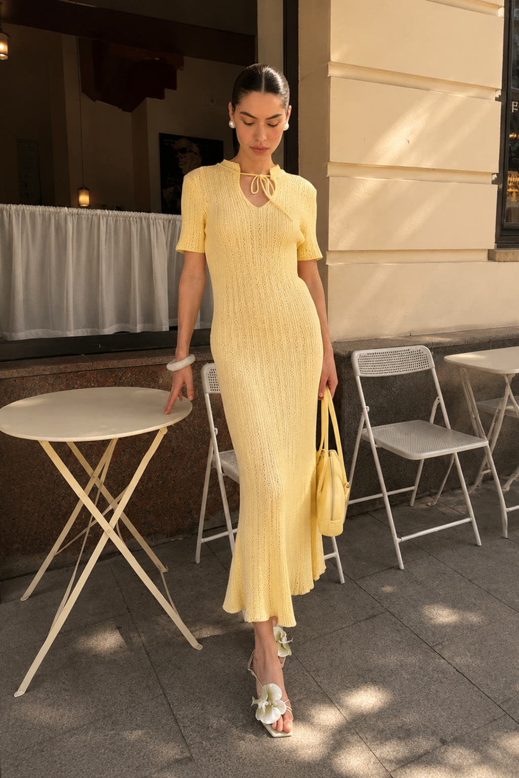Vestido Tricot Longo Manga Curta Olivia