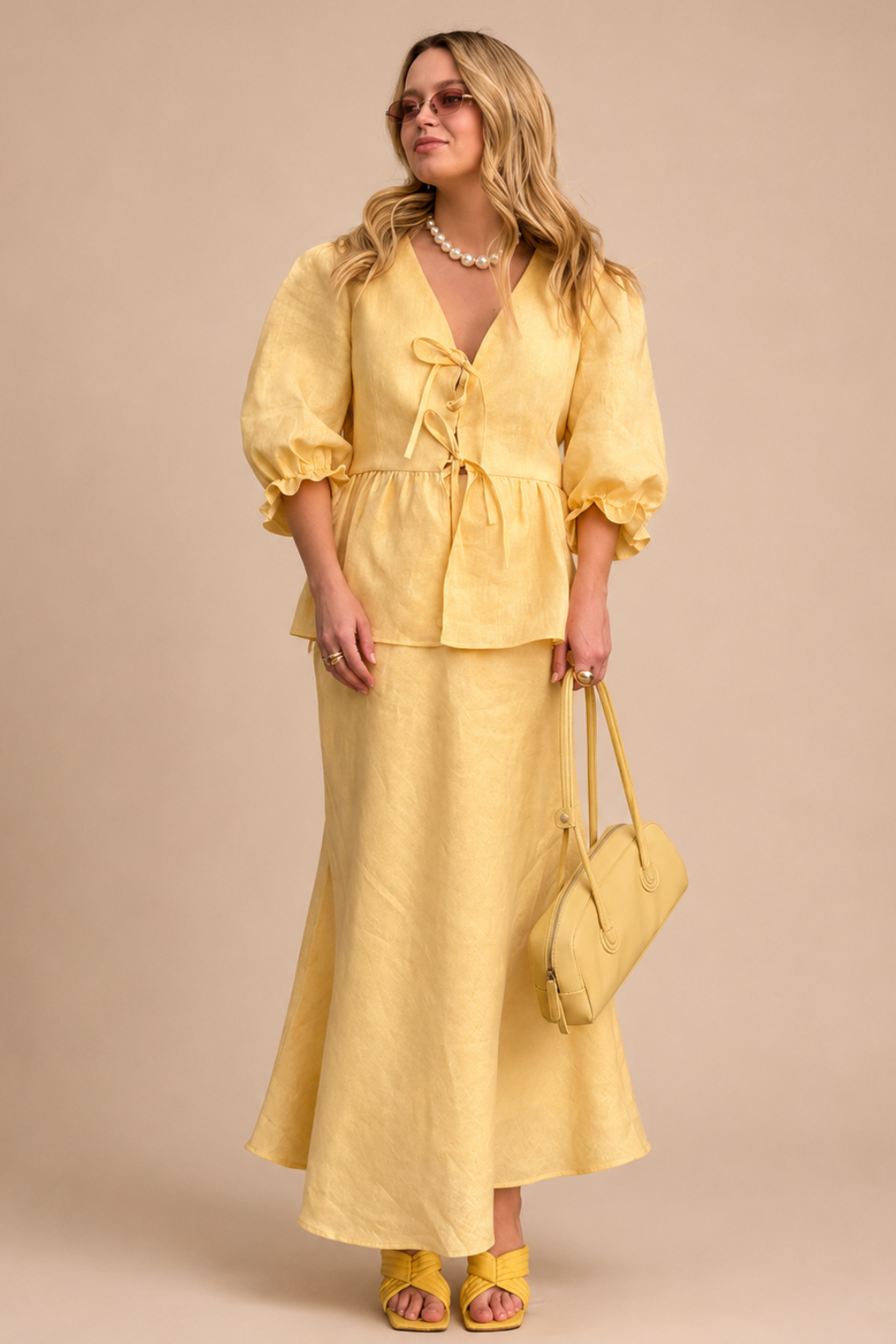 Conjunto Saia Longa e Blusa Amarração 100% Algodão Isabella