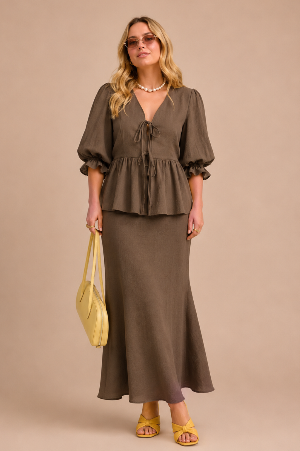 Conjunto Saia Longa e Blusa Amarração 100% Algodão Isabella