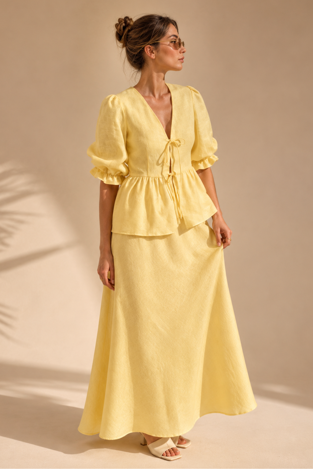 Conjunto Saia Longa e Blusa Amarração 100% Algodão Isabella