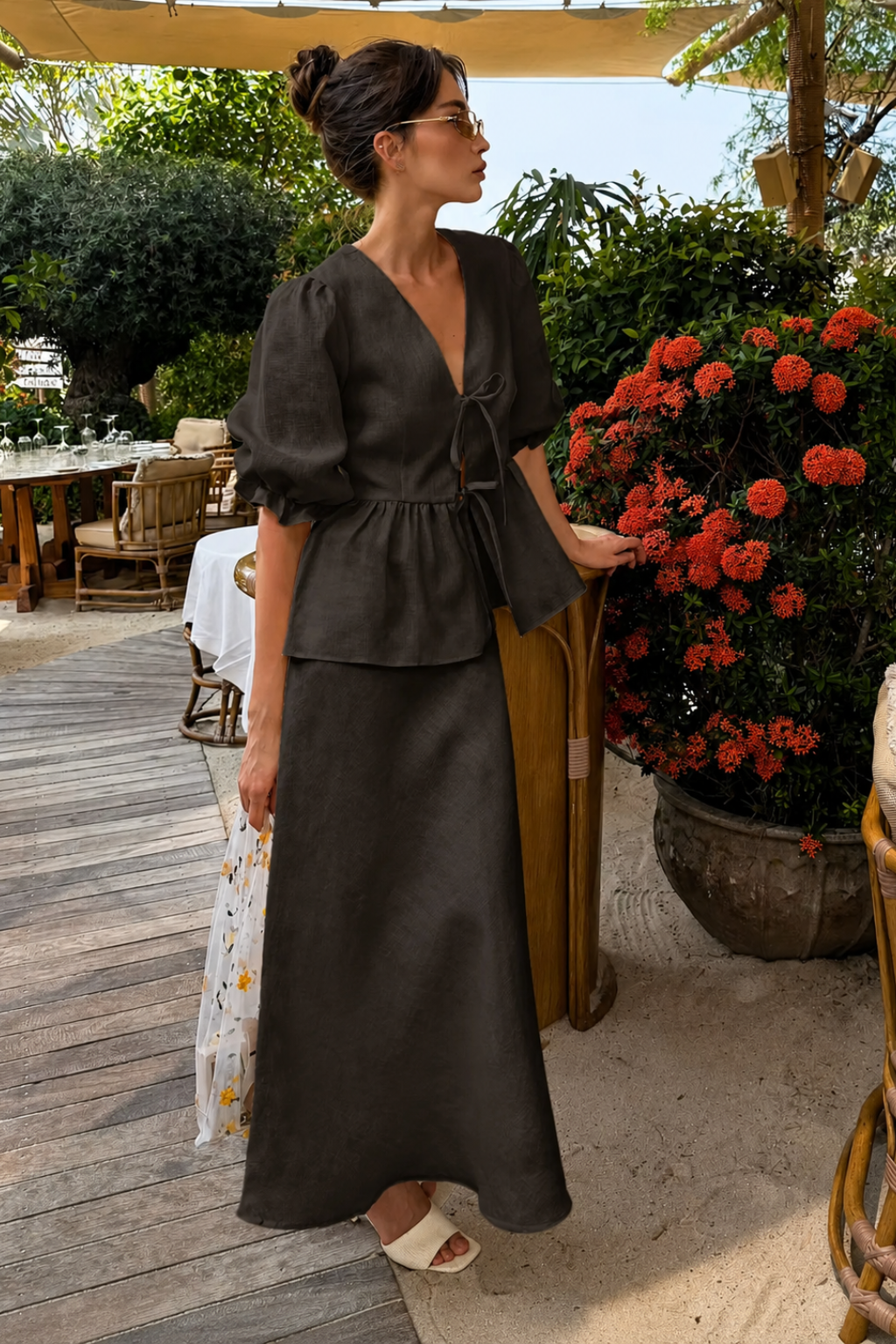 Conjunto Saia Longa e Blusa Amarração 100% Algodão Isabella