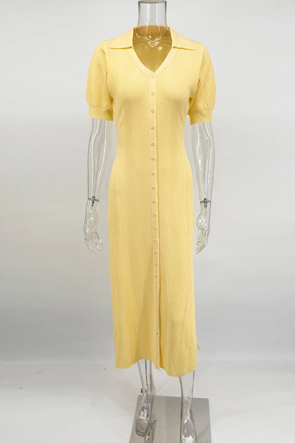 Vestido Midi Tricot Canelado Manga Princesa Amelia