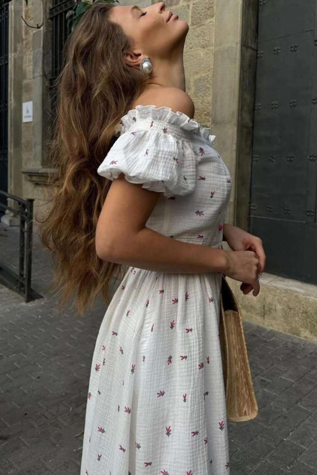 Vestido Midi Ombro a Ombro Estampado 100% Algodão Chloé