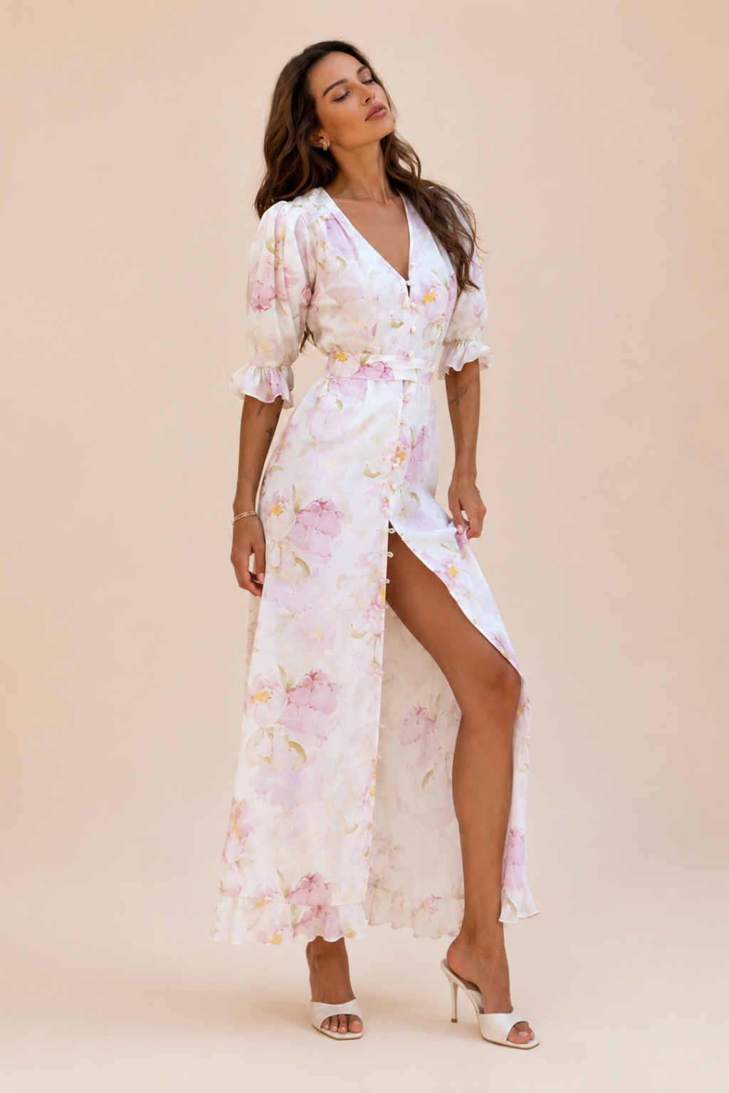 Vestido Longo Floral Manga Bufante Emma