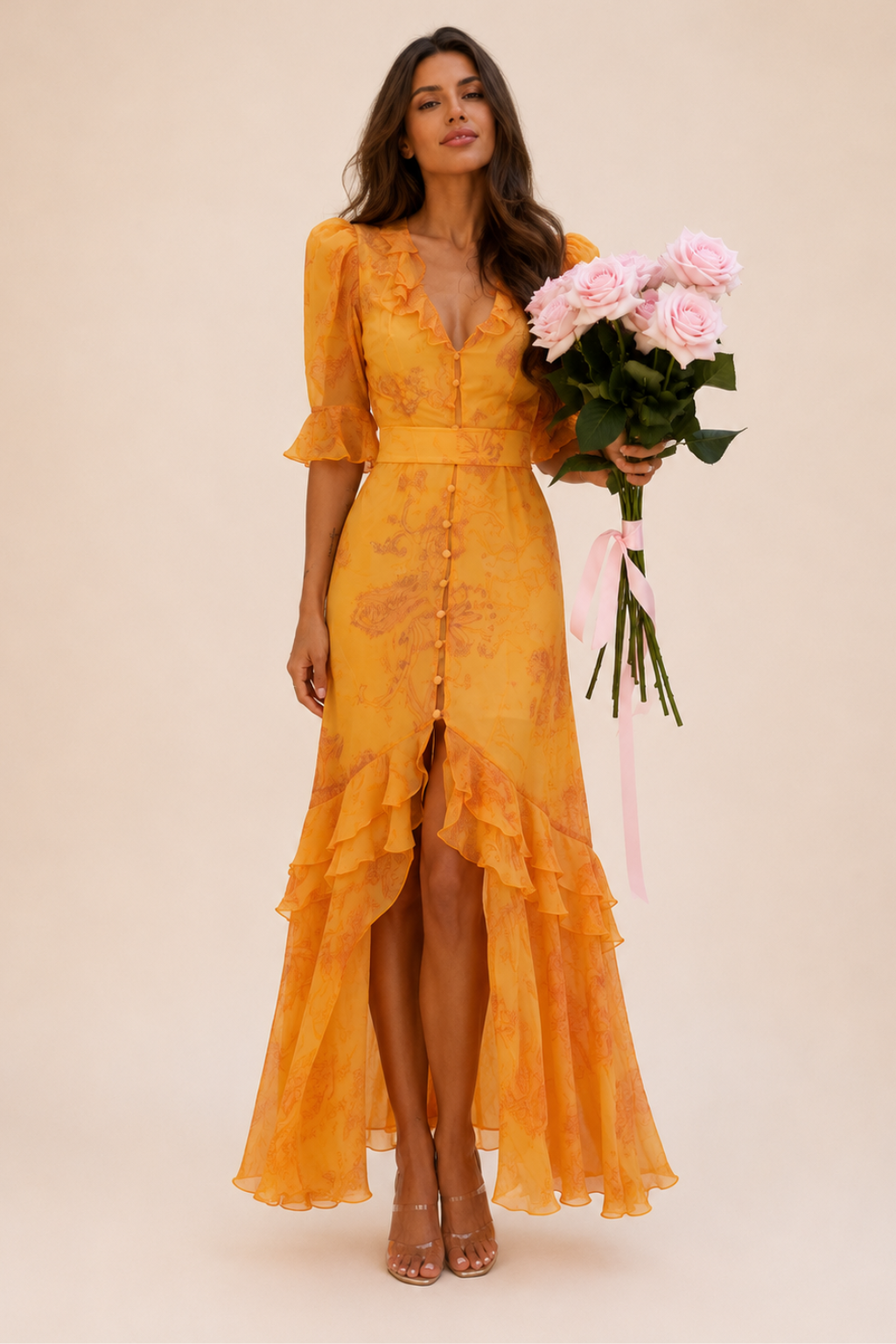 Vestido Longo Floral Manga Bufante Emma