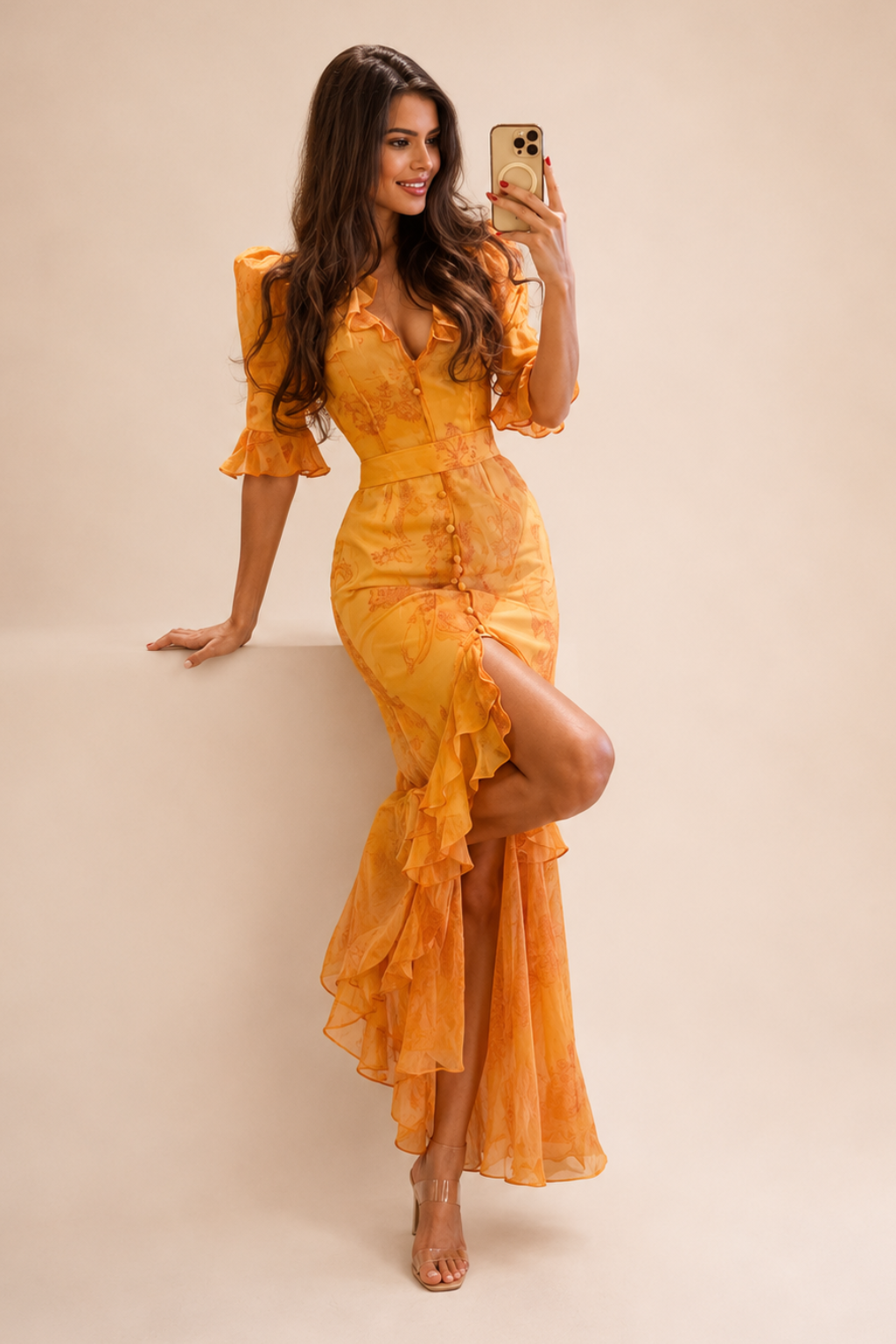 Vestido Longo Floral Manga Bufante Emma