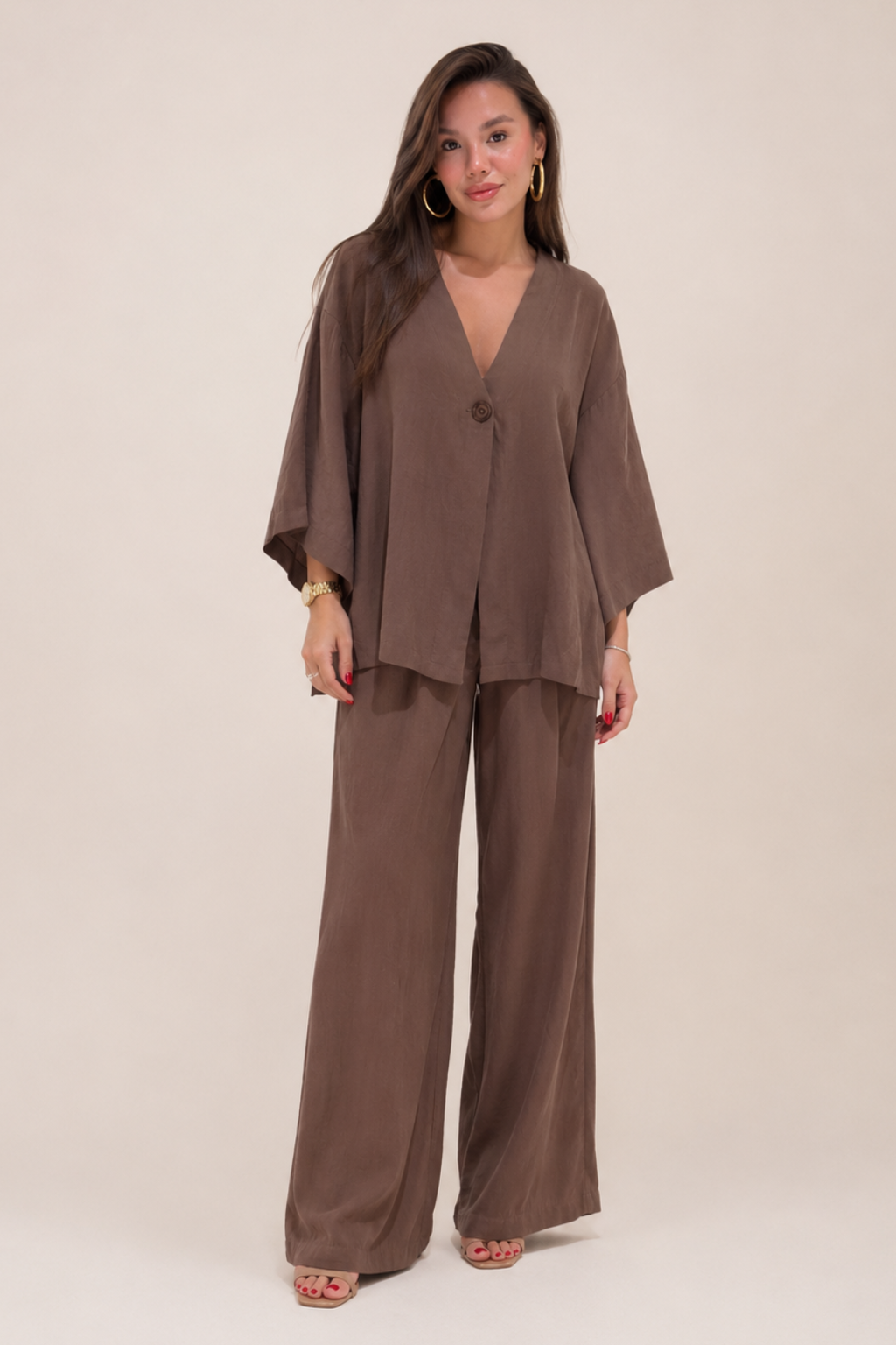 Conjunto Feminino Premium Calça Wide Leg e Camisa Victoria