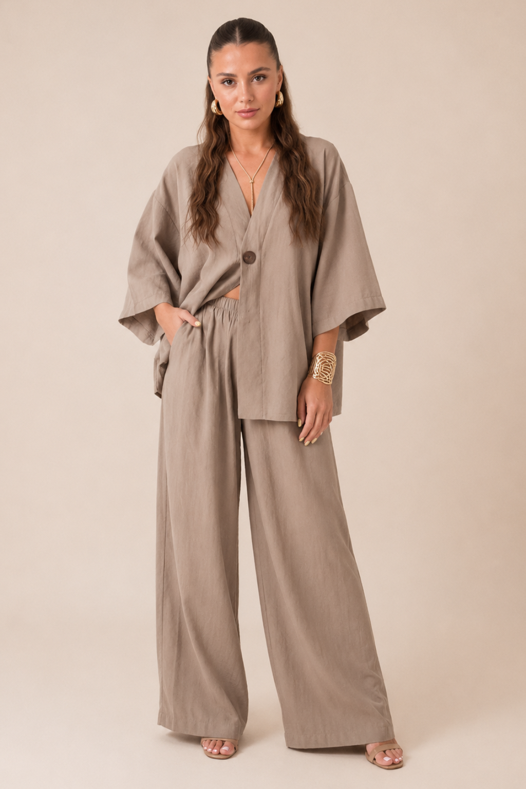 Conjunto Feminino Premium Calça Wide Leg e Camisa Victoria