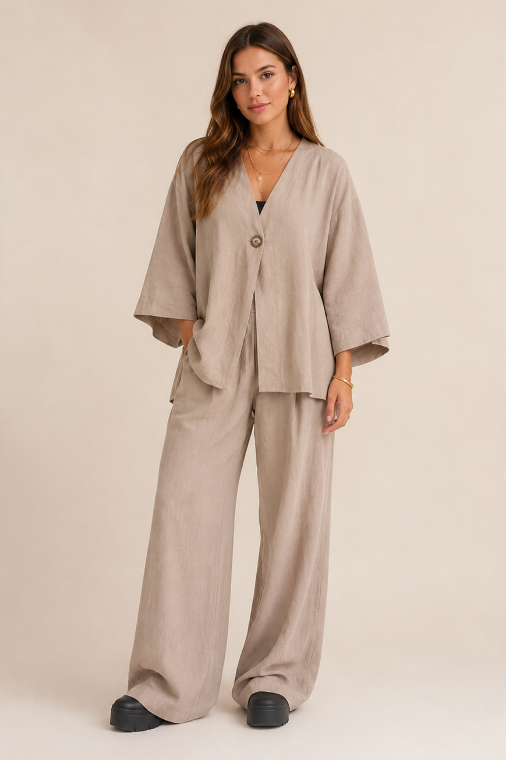Conjunto Feminino Premium Calça Wide Leg e Camisa Victoria