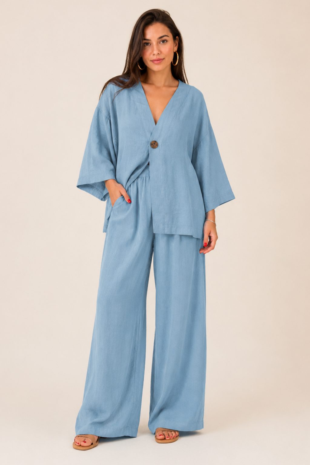 Conjunto Feminino Premium Calça Wide Leg e Camisa Victoria