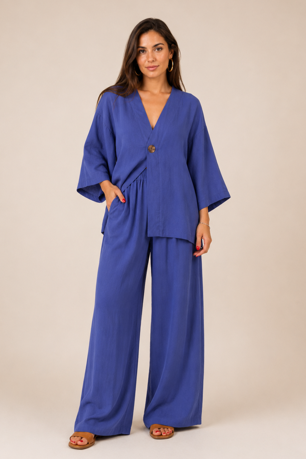 Conjunto Feminino Premium Calça Wide Leg e Camisa Victoria