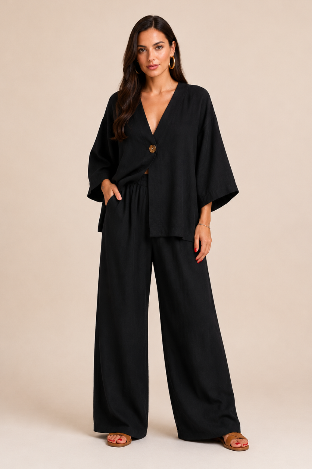 Conjunto Feminino Premium Calça Wide Leg e Camisa Victoria