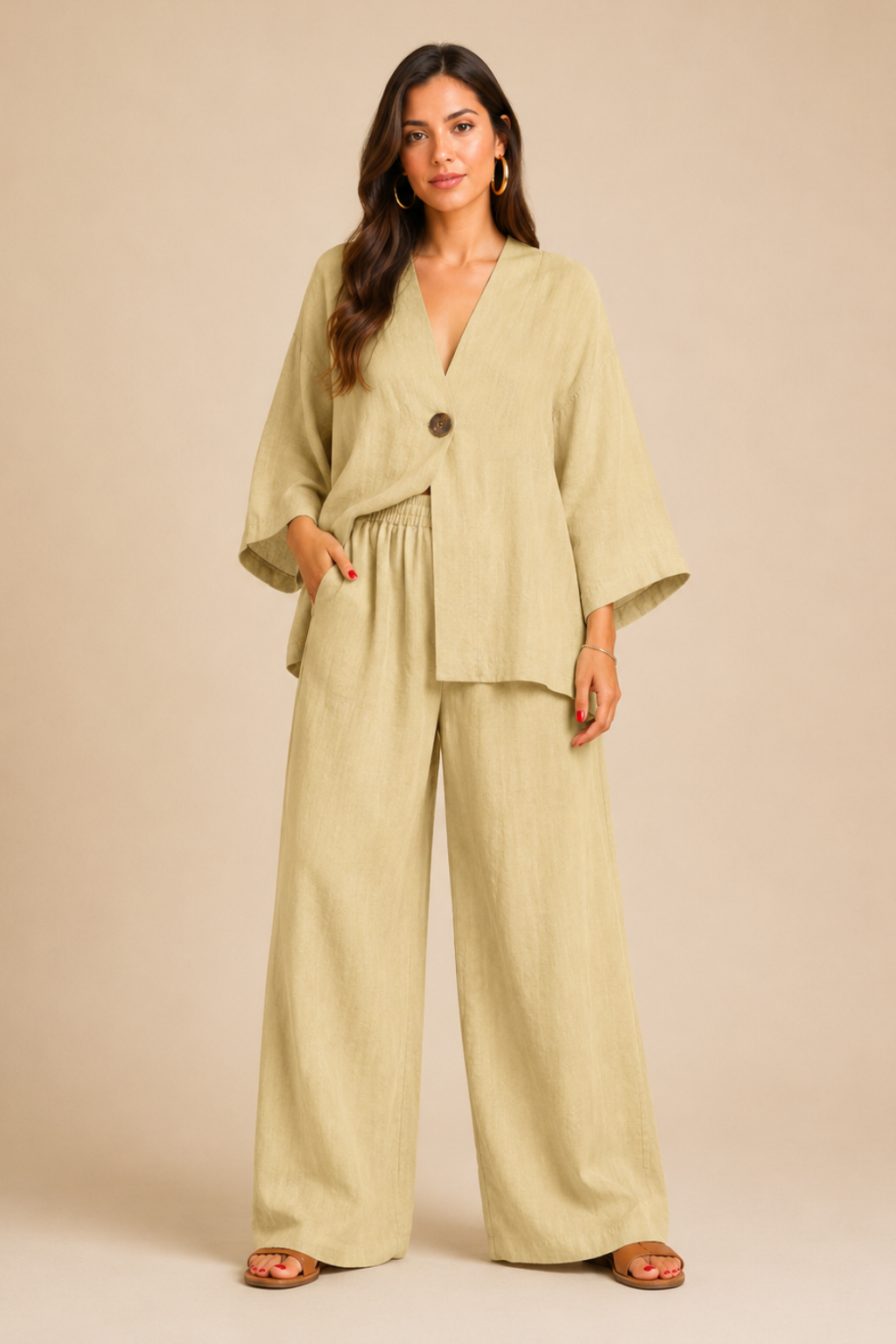 Conjunto Feminino Premium Calça Wide Leg e Camisa Victoria