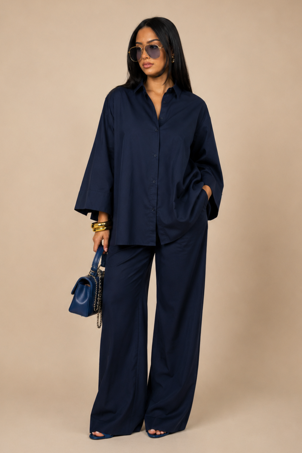 Conjunto Alfaiataria Camisa Oversized e Calça Wide Leg Grace
