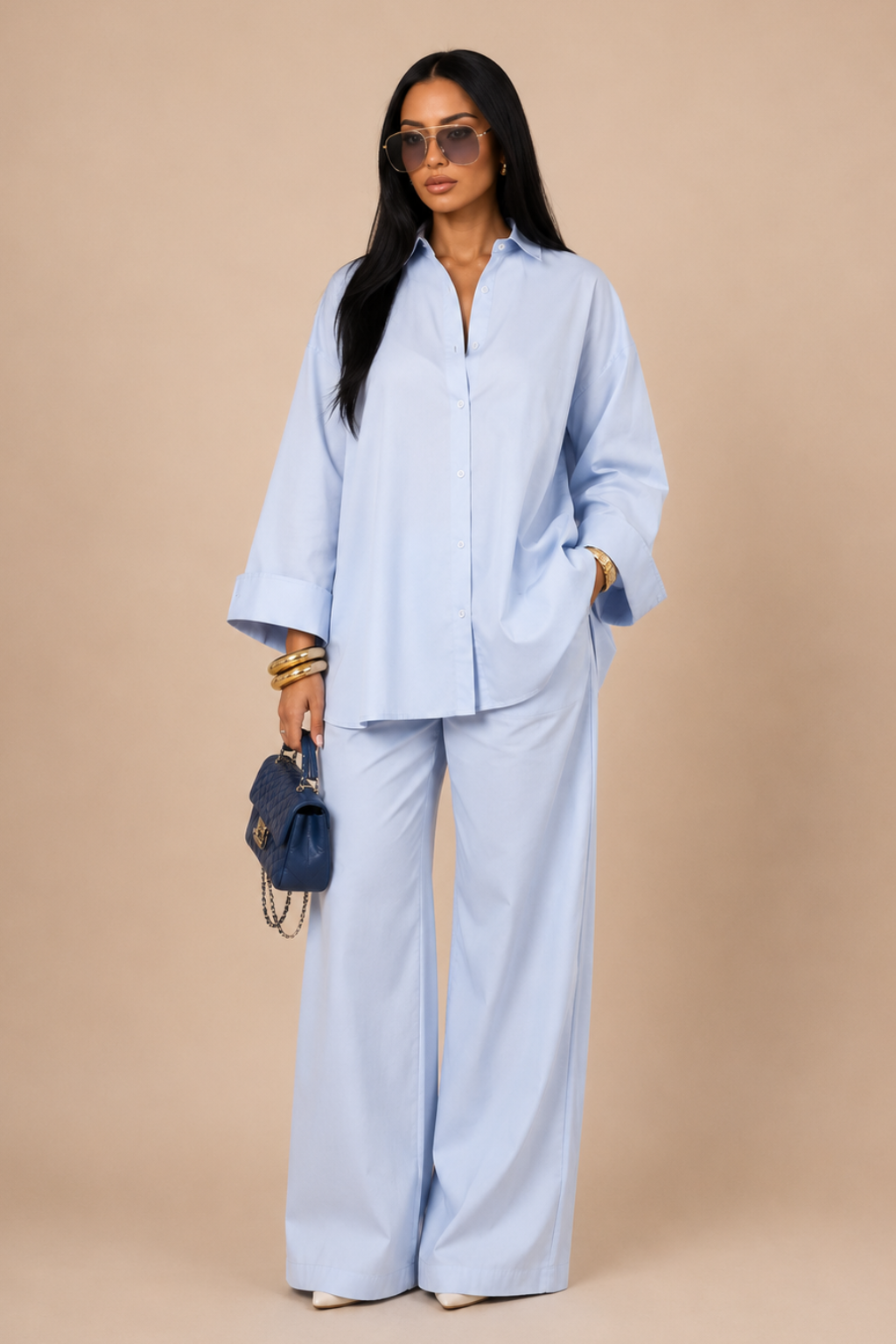 Conjunto Alfaiataria Camisa Oversized e Calça Wide Leg Grace